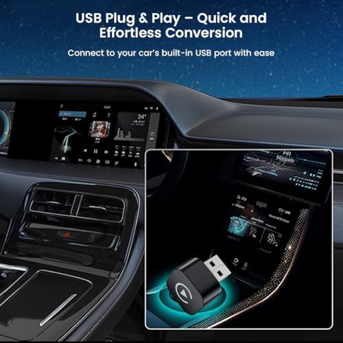Image of CarDock Wired to Wireless CarPlay & Android Auto Adapter | USB-A Plug with USB-C Converter | Dual-Band WiFi 2.4G /5G | Bluetooth 5.0 | Plug & Play for Car Infotainment Systems (Black)