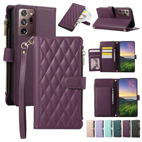 Étui iPhone et Samsung S20 Ultra violet foncé portefeuille en cuir à rabat