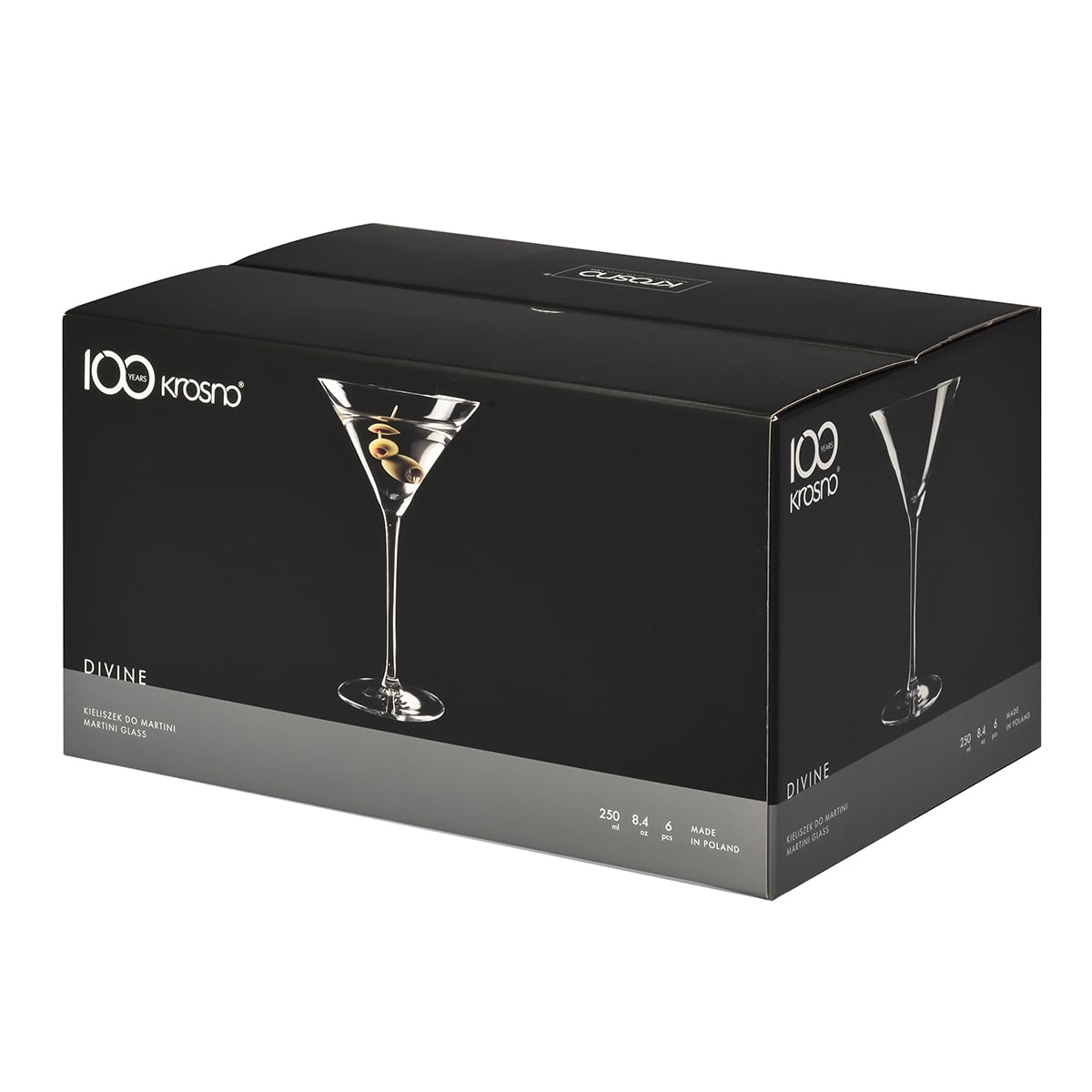 KROSNO Verres à Martini Lot de 6, 250 ml, Collection Divine | Verres à cocktail, boire, manhattan, cosmopolitan, hugo, Cristal sans plomb, Compatibles lave-vaisselle, Idée cadeau