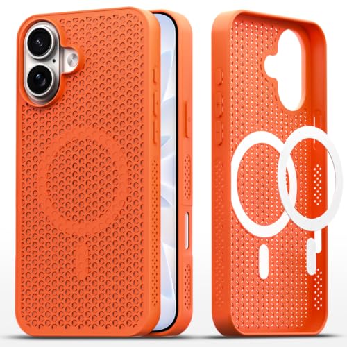 Image of Outlouders Back Cover for iPhone 17 | Honeycomb Cooling Design | Silicone Heat Dissipation | Mag-Safe Compatible | Shockproof Camera Protection Bumper Case (Orange Mag-Safe)