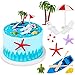 10 Pezzi Decorazione Torta Hawaiana sulla Spiaggia Toppers per Torta Estiva con Sedia a Sdraio e Ombrellone Toppers per Torta Verde Palma per Compleanno Nozze Baby Shower