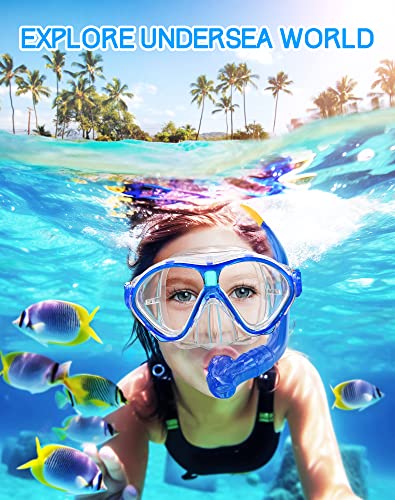Gintenco Kids Snorkel Set, Diving Mask for Children as Unisex Kids Swimming Goggles, Anti-Fog Diving Mask and Dry Top Snorkel Combo Set for Junior and Youth