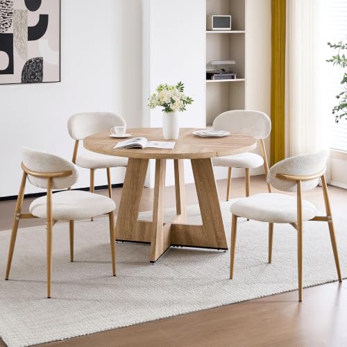 Image of 47 inch Round Dining Table Set with 4 【Metal】Chairs for Dining Room, Kitchen