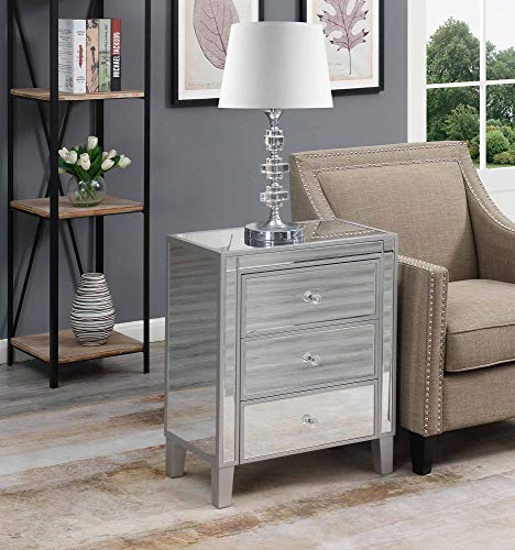 Convenience Concepts Gold Coast Large 3 Drawer Mirrored End Table, Silver / Mirror #TOP1