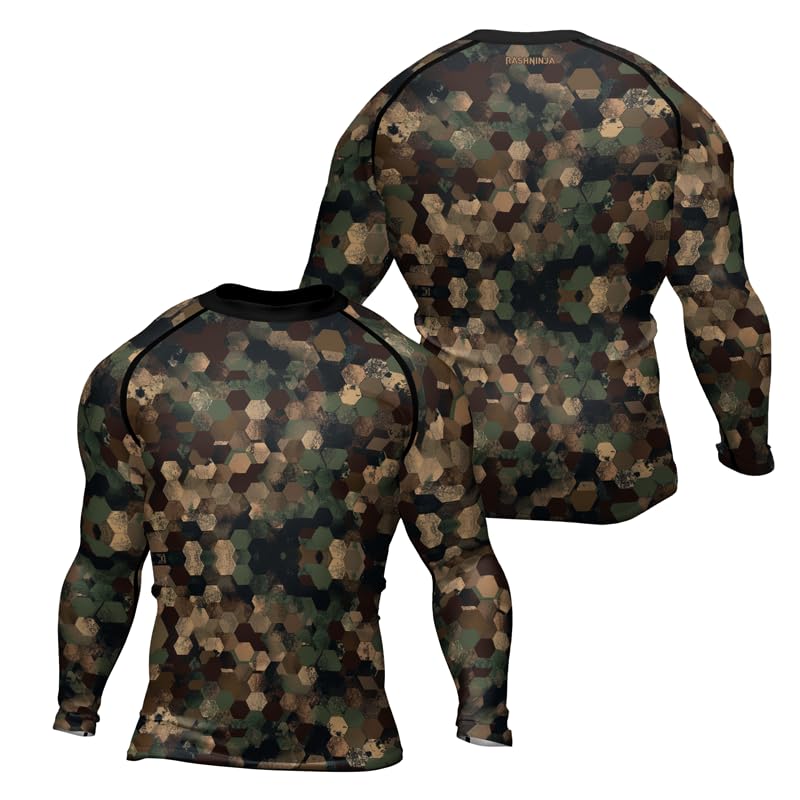 Camo Long Sleeve Compression Training Rash Guard Men's BJJ MMA Grappling - Breathable Fabric