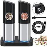 Heyrsun Electric Salt and Pepper Grinder Set, 2 Usb Rechargeable Stainless Pepper Grinder with Led L