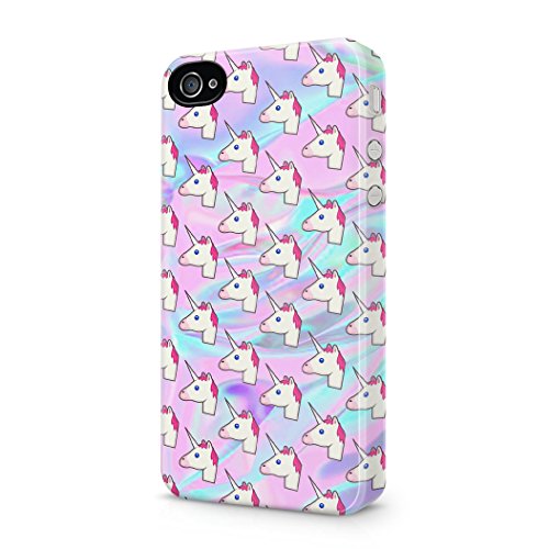 Bretfly Nelson® Cute Pastel Holographic Trippy Unicorn Emoji Pattern Hard Plastic iPhone 4 / iPhone 4S Phone Case Cover - RMAWERNI30053