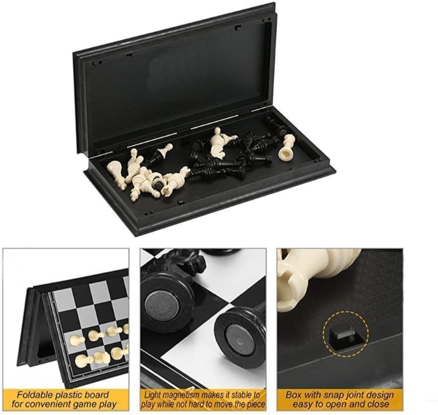 Image of LONGMIRE Magnetic Chess Board Educational Toys Set with Folding Chess Board with Pieces Storage | Portable Strategy Game for Kids & Adults 2 Player Game for Travel, Learning & Fun Multicolor (Black)