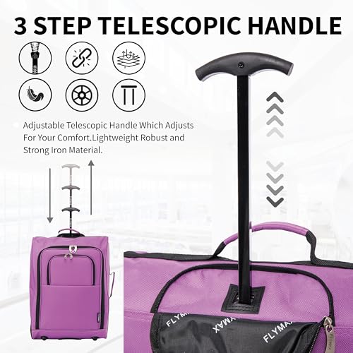 Easyjet 45x36x20 Carry on Suitcase Approved Underseat Cabin Bag Case Lightweight Hand Luggage 1.3kg 33L Purple - 5