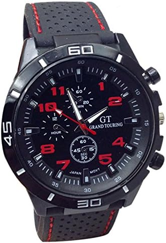 Clearance! Fashion Men's Military Watches Sport Wristwatch Silicone Rubber Band Quartz Analog Watches (Red)