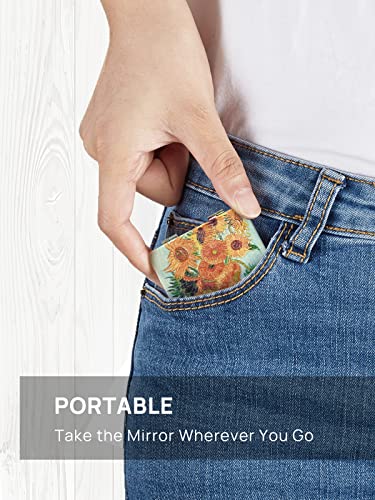 Omiro 1X/3X Magnifying Mirror, Unique Painting Compact Mirror With Classical Pu Leather (Sunflowers) #TOP5