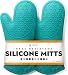 HOMWE Silicone Oven Mitts with Quilted Cotton Lining - Professional Heat Resistant Kitchen Pot Holders - 1 Pair (Turquoise)
