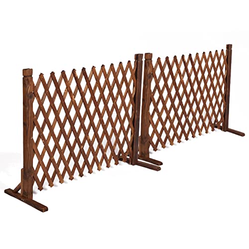 MYOYAY 2PCS Expandable Garden Fence Wooden Pet Gate 27.5 x 63 inch Retractable...