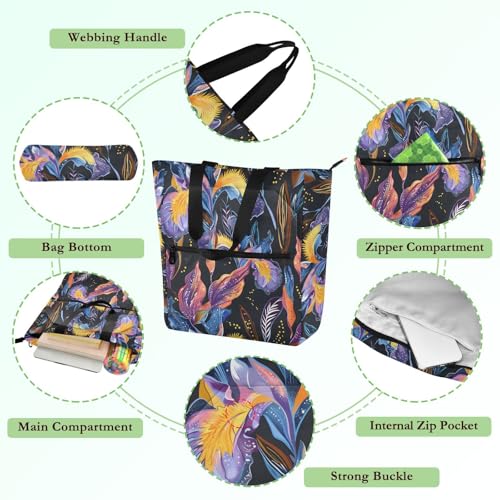 Iris Flower Bohemain Boho Tote Bag for Book Lovers Reusable Bags with Zipper Pocket for School Work Shopping3
