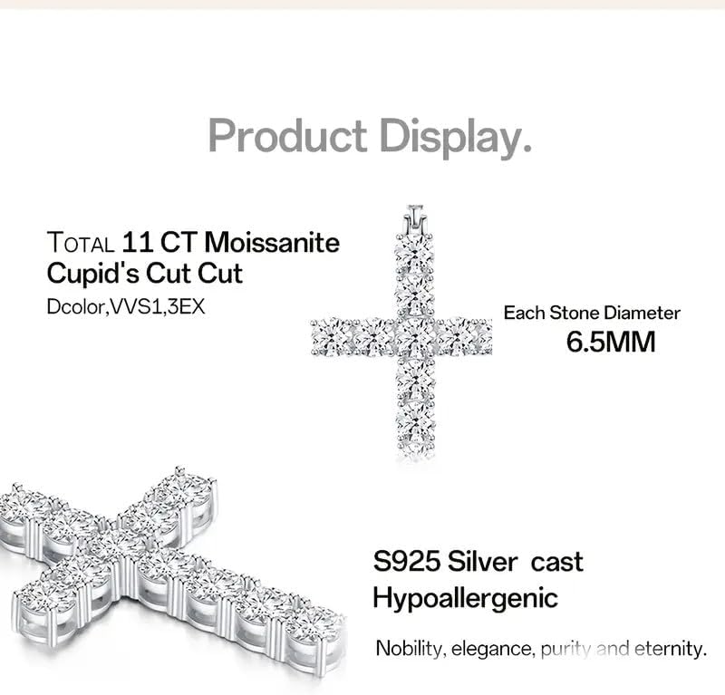 Moissanite Cross Pendant Necklace for Women, D Color VVS1 18K White Gold Plated 925 Sterling Silver, Lab Created Diamond Jewelry Gift Jesus Christian Religious Crucifix - Image 6