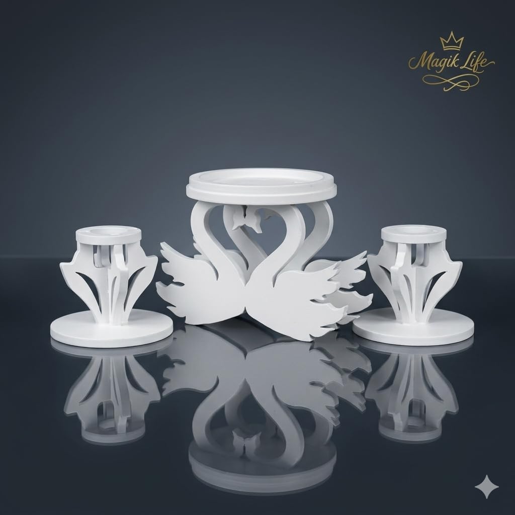 Wooden Unity Candle Holder – Solid Triple Candle Stand – Handcrafted from Natural Wood – Painted in Safe Premium White Finish – Fits 2 Taper (0.80”) & 1 Pillar Candle (3”)