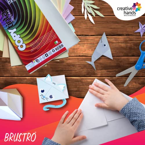 Image of BRUSTRO Copytinta Mixed Soft Colour Craft Paper | A4 Size, 80 GSM | Pack of 40 Sheets (10 colors X 4 Sheets) | Double Side Colored, Ideal for Origami, Scrapbooking, Making Card, DIY Art & Craft.