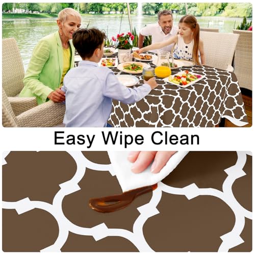 Image of Smiry Rectangle Tablecloth, Waterproof Vinyl Tablecloths with Flannel Backing for Rectangle Tables, Wipeable Spillproof Plastic Tablecloth for Dining, Camping, Indoor and Outdoor 60 inch x 84 inch, Brown