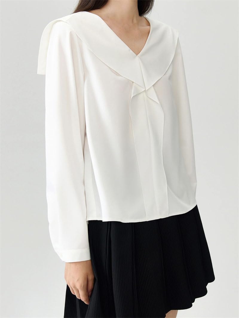 Camiseta informal de manga larga con cuello en V para mujer, ajuste regular, versátil
