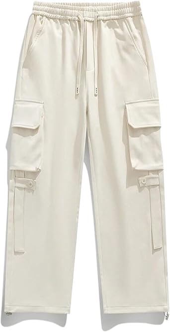 Mens Cargo Pants Spring Summer Multi-Pockets Streetwear Wide Leg Casual Pants Baggy Straight Trousers