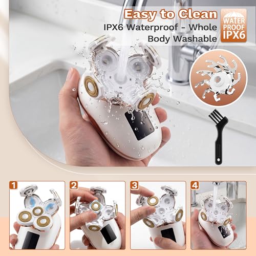 Electric Razors for Women, 5 in 1 Lady Shavers, Electric Shaver for Women, Wet/Dry Bikini Trimmer, Rechargeable Facial Hair Removal, Painless Shaver Razor for Arms Legs Armpit Pubic Area (Gold) - image 6