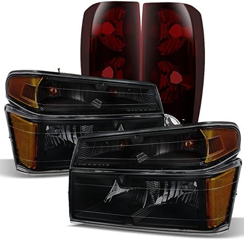AKKON - For Chevy Colorado|GMC Canyon Black Smoke Headlights + Dark Red Tail Lights Left & Right Replacement Set