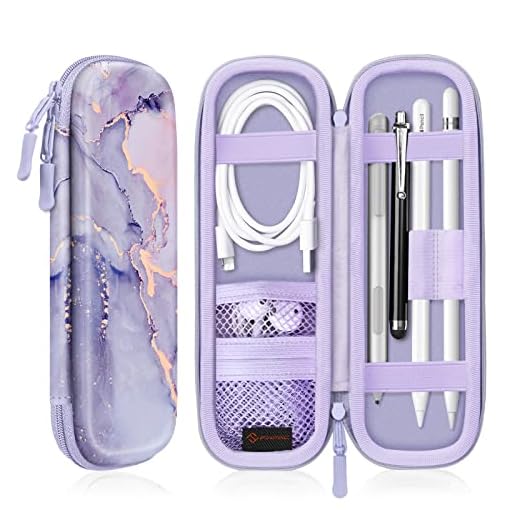 Fintie Capa com suporte para Apple Pencil (USB-C) e Apple Pencil (1ª/2ª Geração), capa protetora de couro PU compatível com Apple Pencil, cabo USB, mármore lilás