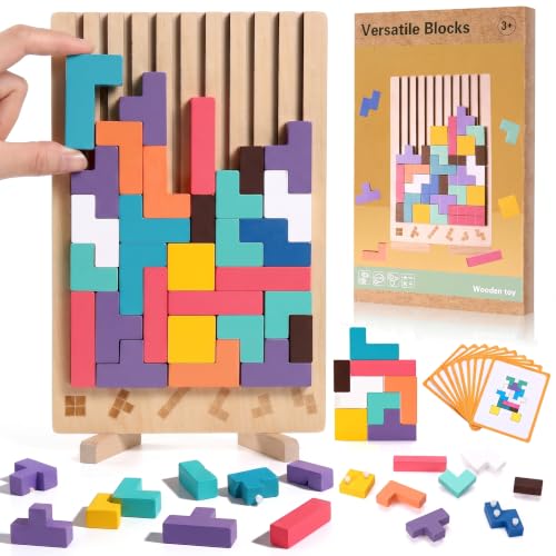 Montessori Wooden Stacking Puzzle Toy 3D Color Stack Game for Kids Ages 3+