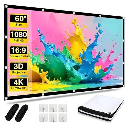 YingStar Pantalla para Proyector, 16:9 4K HD Portatil Pantalla Proyector, 60 Pulgadas Tela proyector Pantalla de Cine en Casa, Projector Screen Plegable Exterior Pantalla proyector para Camping Patio