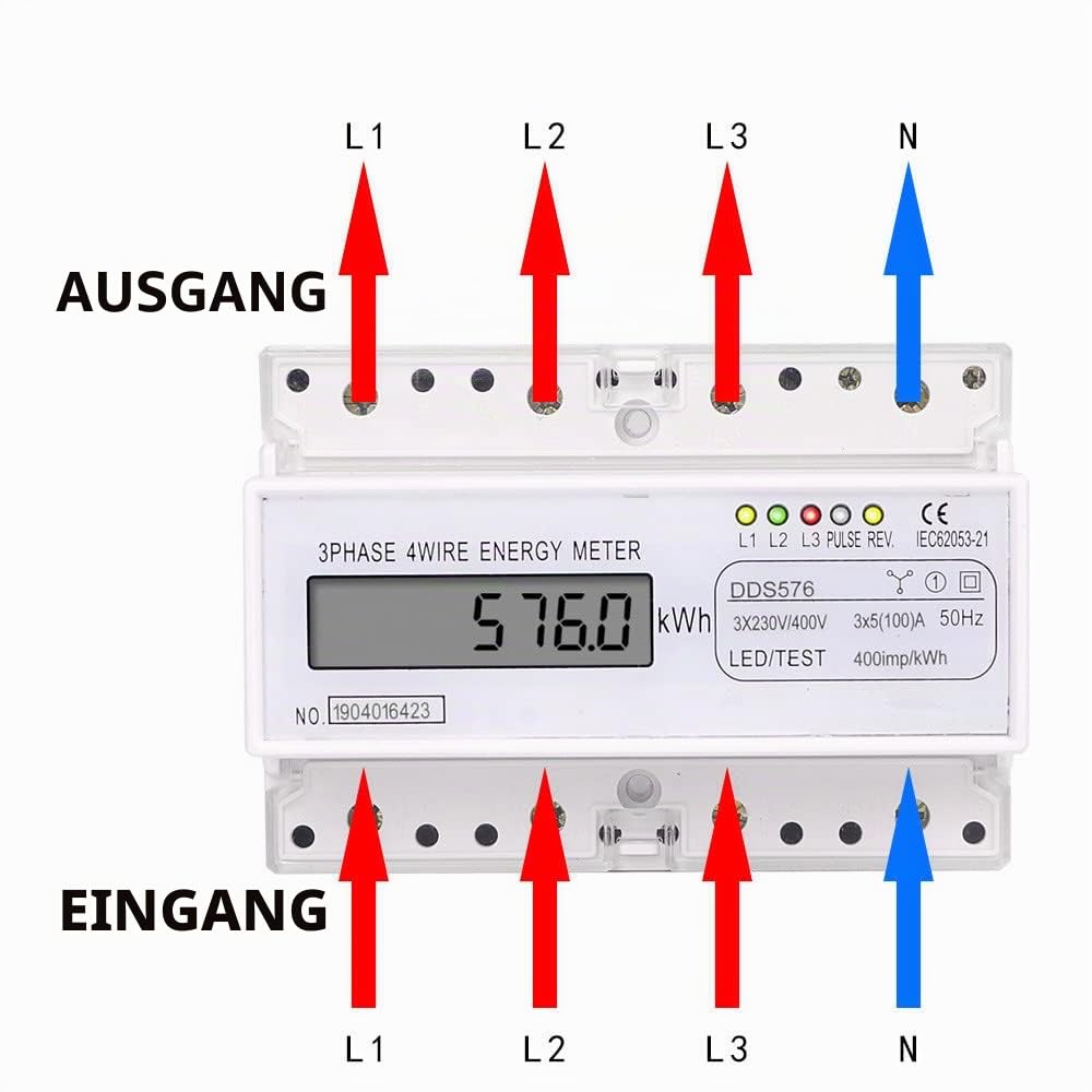 Stromzähler Hutschiene 3-Phasen-Anzeige, Hutschiene Drehstromzähler, 230 / 400V 5-100A Dreiphasiger elektronischer Stromzähler 35mm Hutschiene Leistungsmesser Digital Stromzähler