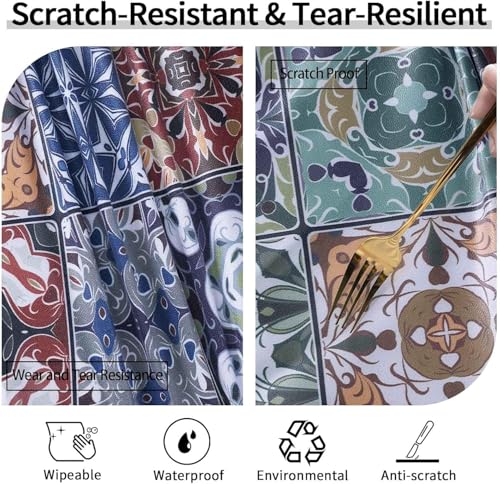 Fitted Vintage Round Tablecloth for 36-44" Tables Earthy Stain Resistant Vinyl Mantel Para Mesa Redonda Apartment Kitchen Organizers Camping Picnic List Women Men Cool Practical Gift Ideas
