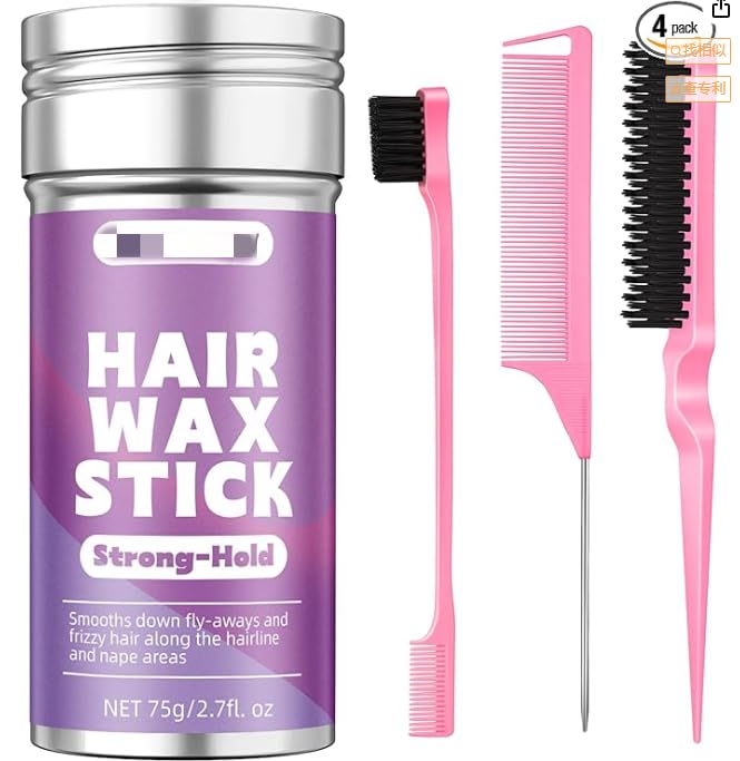 Soodyoow 75g Cera Pelo Mujer, Cera para el Pelo en Barra con 3 Peines Rosados, Set de 4 Piezas para Peinado No Graso, Larga Duración Anti Frizz para Cabello Rebelde y Encrespado