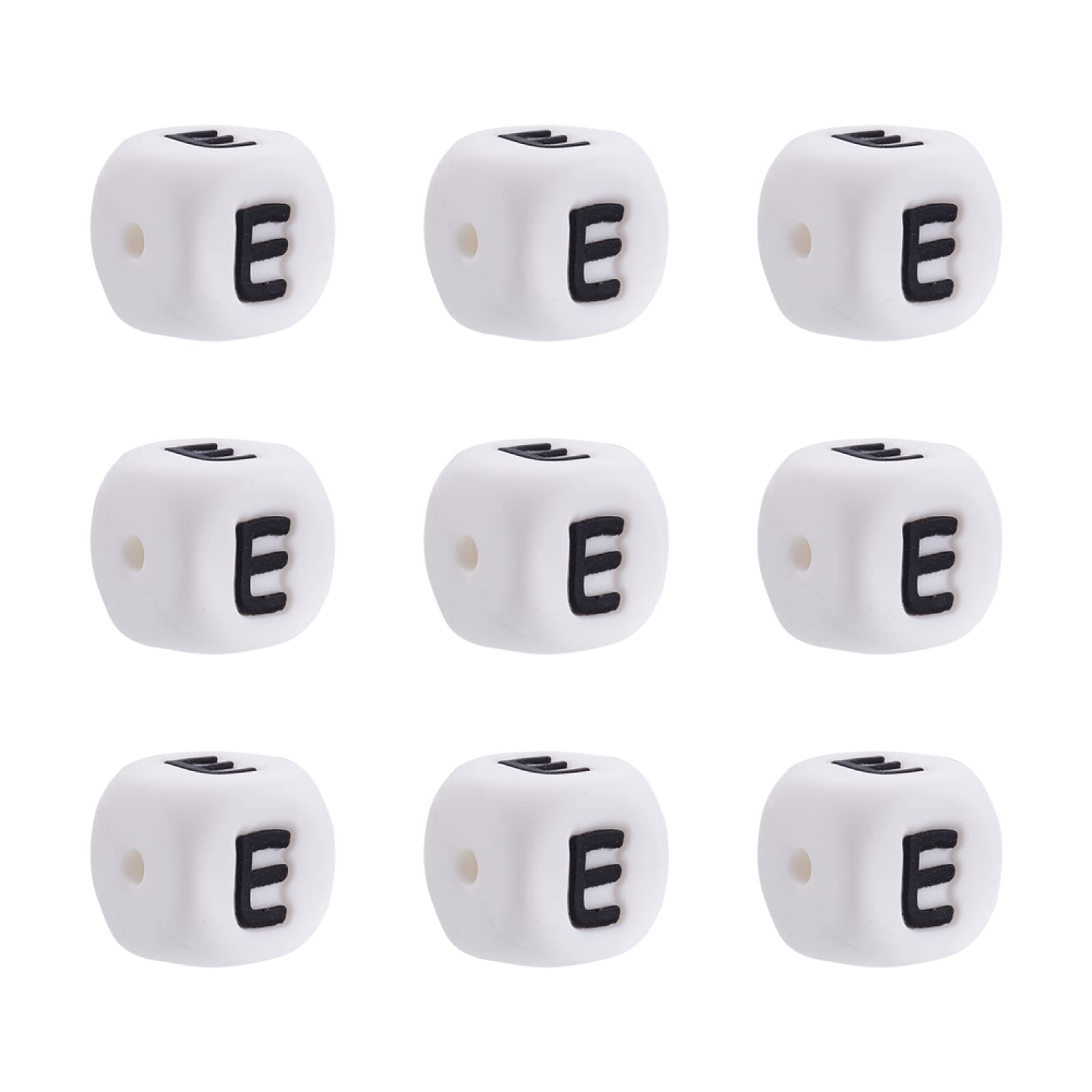 FASHEWELRY 10Pcs White Silicone Letter E Beads 12mm Alphabet Silicone Spacer Beads for DIY Bracelets Necklaces Earrings Jewelry Making 2mm Hole