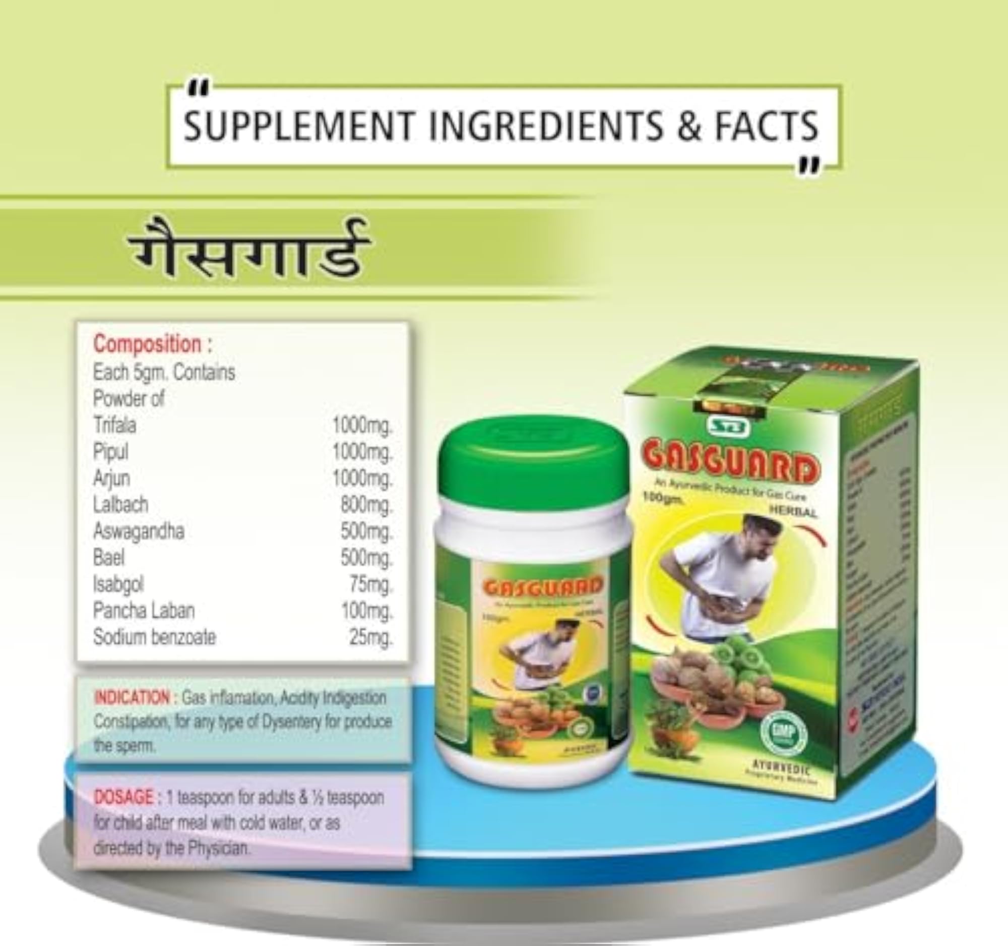 S B Herbo Pharmaceutical Gas Guard 100 Gm Powder