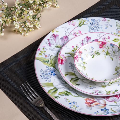Image of GOLDEN QUEEN'S Handcrafted 12 Pieces Dinner Set | 4 Dinner Plates, 4 Small Bowls & 4 Snack Plates | Perfect for Hosting Guests and Daily Meals - Garden Splendor
