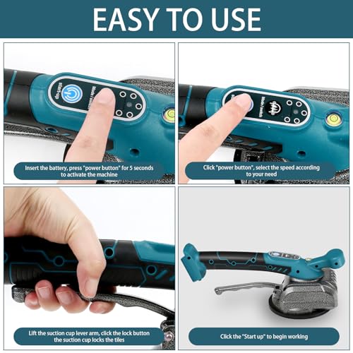 ConBlom Fliesenrüttler für Makita 18v, Fliesenleger-Vibrationsgerät mit 4,7\ Saugnapf, 5 Gänge, 60kg Kapazität, Fliesenvibrator für Fliesen & Wandfliesen 39 * 39 Zoll und darunter (Blau)
