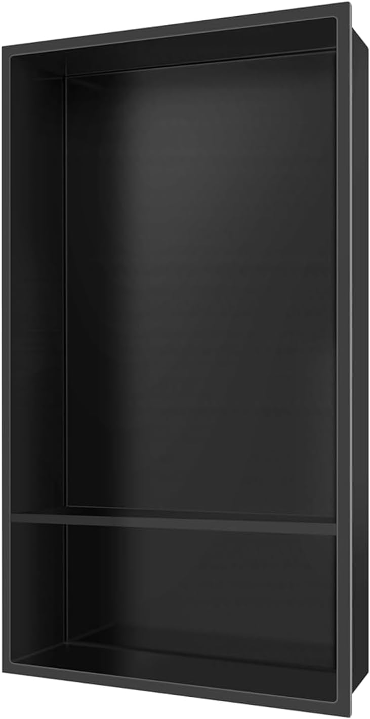 12" X 25" Shower Niche, Niche for Shower Wall, Shower Niche Insert Tile Ready, Matte Black Stainless Steel Shower Niche No Tile Needed 2-Tier Recessed Niche for Bathroom Storage