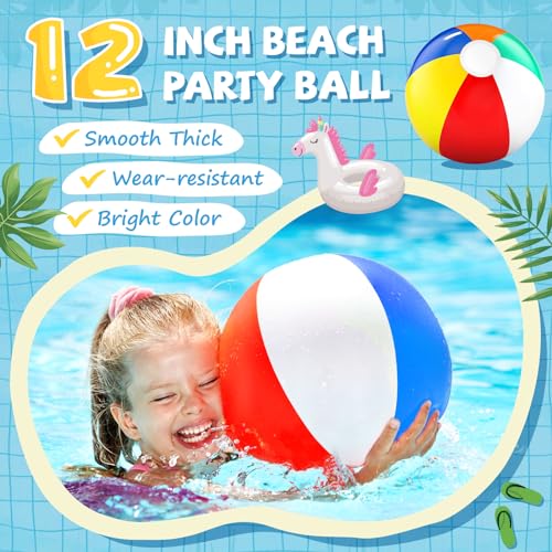 VICHTOP Pool Party Favors, Summer Beach Party Favors for Kids, Pool Party Decorations Supplies Including Beach Balls, Kids Sunglasses, Bubble Wands (72PCS Party Favors)