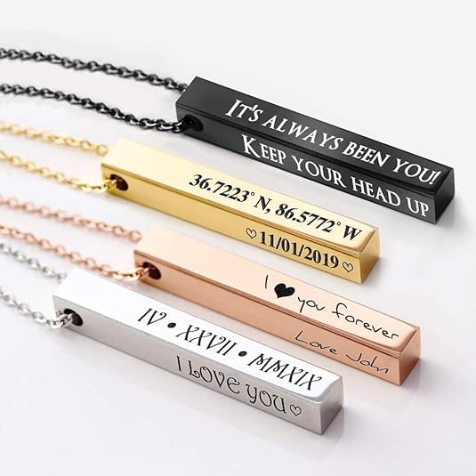 Custom Name Necklace Personalized 3D Engraved Bar 18K Gold Plated Necklace Father's Day Gifts Customized Name Jewelry Gift for Women Men2