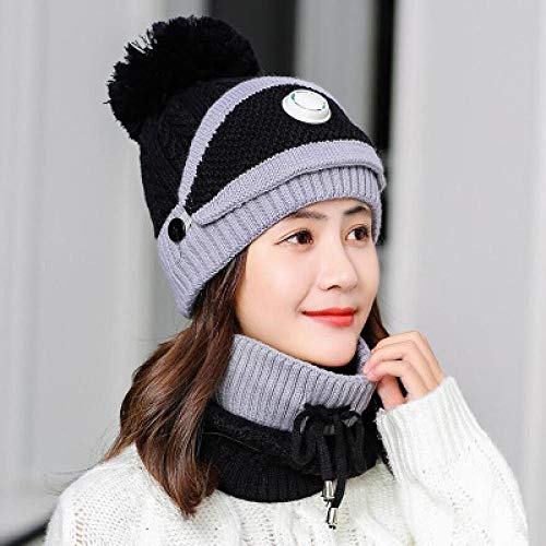 Ensemble bonnet et écharpe pour femmes : coton chaud à pompon tricoté contre le gel hivernal