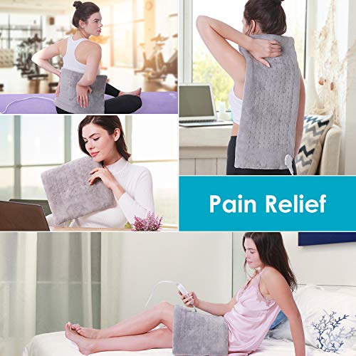 Electric Heating Pad for Back Pain and Cramps Relief Heating Pads with Auto Shut Off Heat Pad Moist & Dry Heating Pad Ultra-Soft XL 12”x24” Large Gray