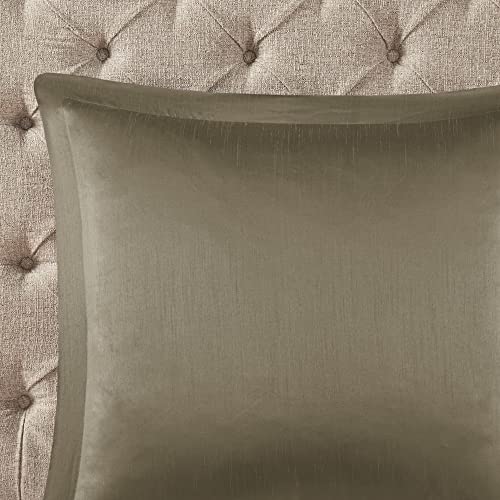 Madison Park Essentials Jelena Room In A Bag Faux Silk Comforter Classic Luxe All Season Down Alternative Bedding, Matching Bedskirt, Curtains, Decorative Pillows, Queen(90"X90"), Natural 24 Piece #TOP7