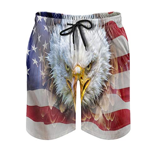 Gamoii Herren Badehose Beachshorts Weißkopfseeadler USA Amerikanische Flagge Badeshorts Komfortable Muster Print mit Mesh-Futter Strand Shorts Freizeit Shorts mit Kordel Seitlichen White 2XL Cover