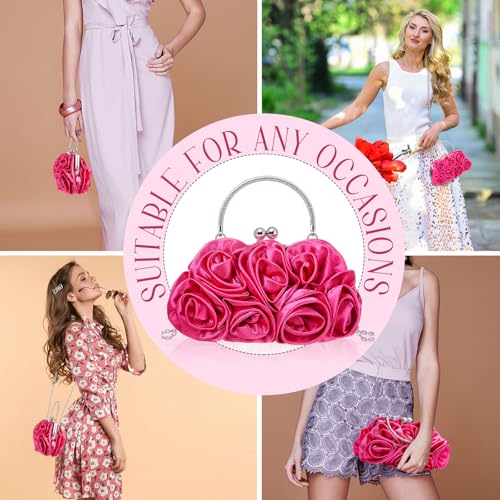 Image of Women Evening Clutch, Small Floral Satin Purse with Detachable Strap for Wedding Party Prom Gift