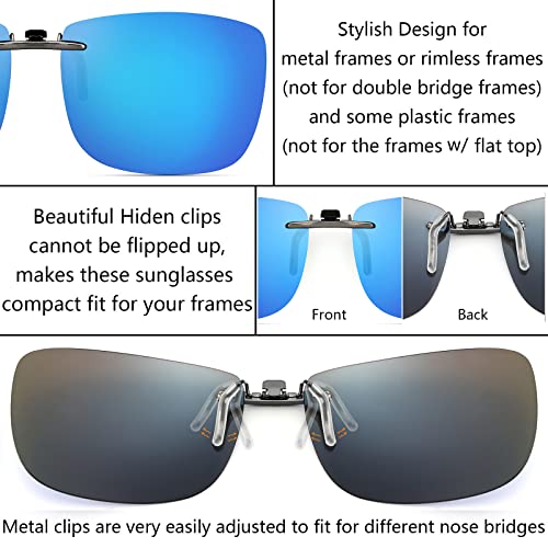 Image of Polarized Clip On Sunglasses Over Prescription Glasses Men Women Compact Fit Non-Flip Up