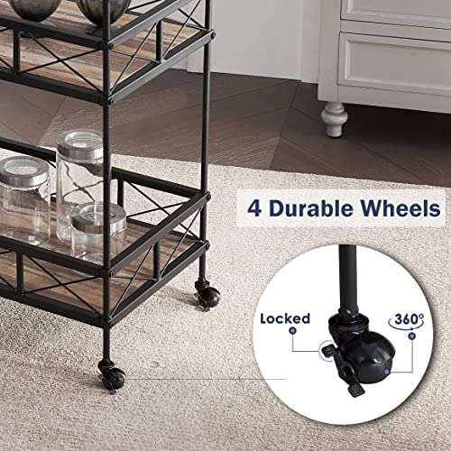 O&K Furniture Industrial Bar Serving Cart, Kitchen Storage Cart, 2-Tier Rectangular Rolling Bar Cart For Home Kitchen, Vintage Brown, 31.5”W X 16”D X 32”H, (1-Pc) #TOP4