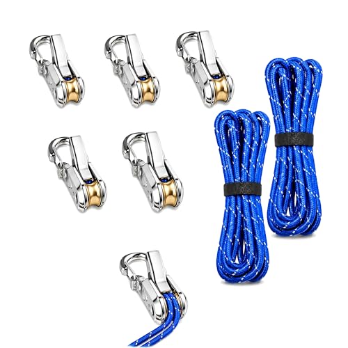 6 Packs Outdoor Zinc Alloy Automatic Locking Rope Adjusters - 2*0.5 Rope Adjusters and 120*0.2 ropes - Retractable Paracord with Alloy Carabiner Clip Windproof Tie Downs for Camping Tent Tarp