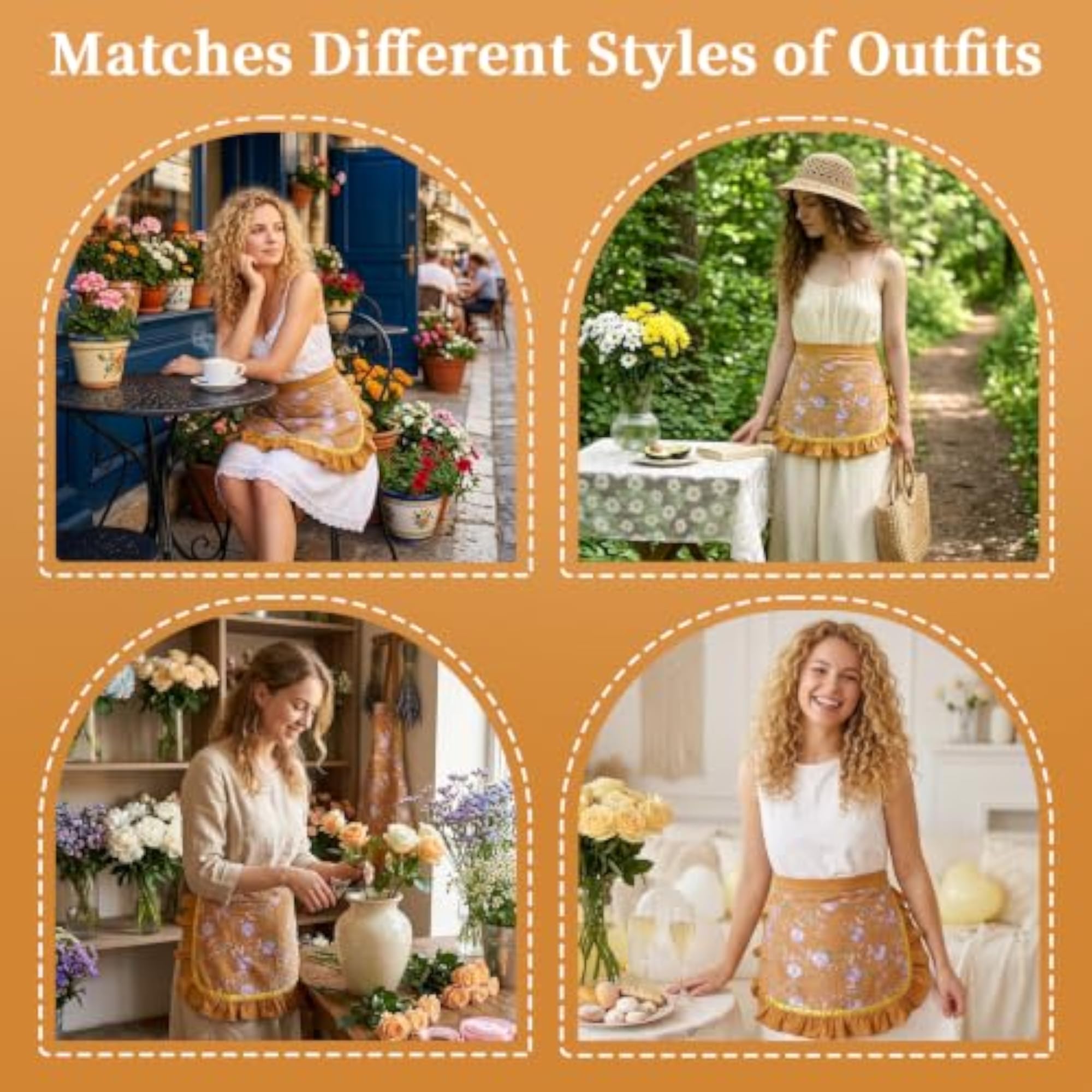 Waist Apron with Pockets Lovely Lace Embroidered