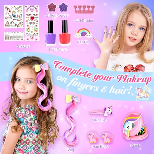 GIFTINBOX Kids Makeup Kit for Girl Toys, Washable Girls Makeup Kit for Kids with Unicorn Bag, Make Up Kit for Girls Toddler Princess Toys Christmas Birthday Gifts for Girls Age 3 4 5 6 7 8 9 10 11 12