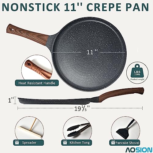 AOSION Crepe Pan 11 inch Nonstick Dosa Tawa Pan, Ceramic crepe pan,Tortilla Pan for Pancake Omelette Steak Frying Egg with Ergonmic Handle,For All Stoves